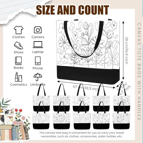 Locmeo 10 Set Paint and Sip Canvas Bags Pre Drawn Kit,Flower - style: Flower