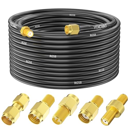 65.6FT SMA Antenna Extension Cable RG58 Coaxial Male to Female & 5 Adapters - color: RG58 SMA+5pcs Adapter, size: 65.6FT-GOOD