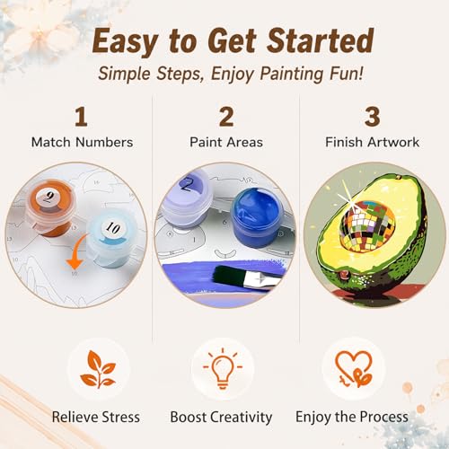 AUKELHJ 4 Pack Framed Paint by Numbers Kit for Adults, Fruit, 8x8 inch - color: 04-Fruit