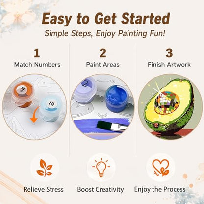 AUKELHJ 4 Pack Framed Paint by Numbers Kit for Adults, Fruit, 8x8 inch - color: 04-Fruit