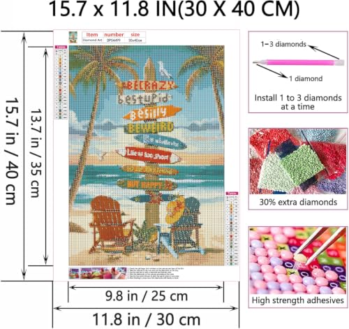 ZeeLionArt Diamond Art Kit, Beach Inspirational Quotes, 12 x 16 Inch - color: DP04499