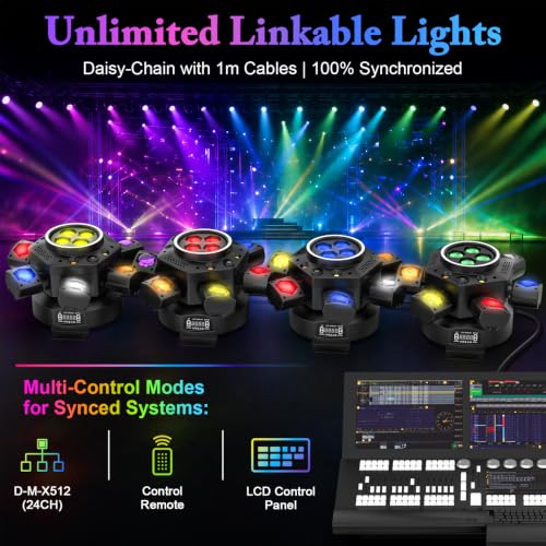Moving Head DJ Lights, 150W 6-Arm RGBW Stage Lights, DMX-512