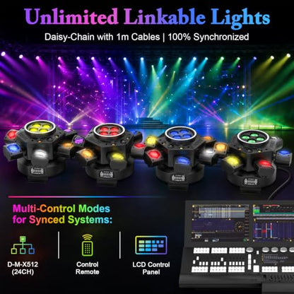 Moving Head DJ Lights, 150W 6-Arm RGBW Stage Lights, DMX-512