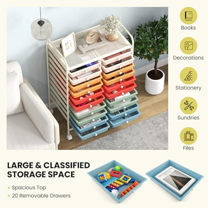 DREAMADE Rolling Cart With Storage Drawers, Utility Cart With Removable Plastic Drawers, Lockable Wheels for Classroom Organization, Art Supplies, Office, Scrapbook (20 Drawers, Macaron) - color: Macaron, style: 20 Drawers