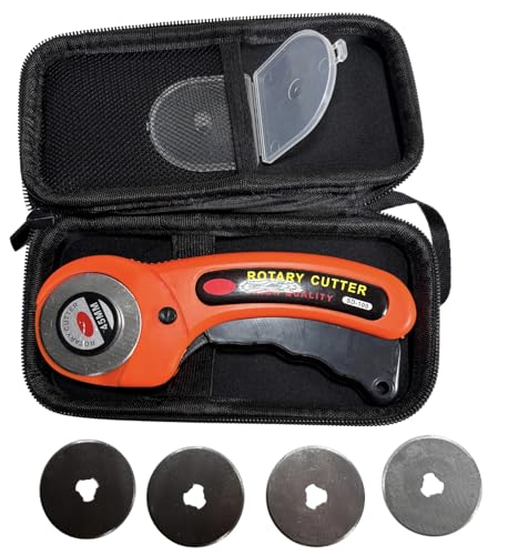 Ergonomic 45mm Rotary Cutter Comes with 5 Replacement Blades and Carrying Case (Orange) - color: Orange