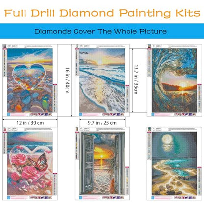 6 Pack Diamond Art Kits for Adults, Beach 5D Diamond Painting for Adults - color: 6 Pack-Beach