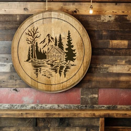 Cabin Tree Stencil, Forest Reusable Painting Template - style: Forest