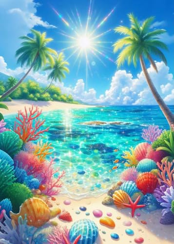 ZeeLionArt Diamond Art Kit, Beach Landscape Scenery, 12 x 16 Inch - color: DP04319