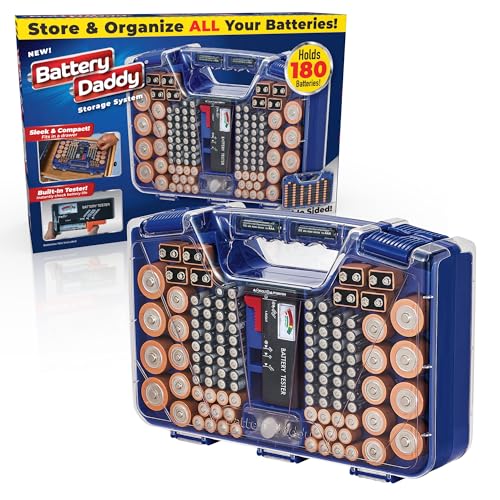 Battery Daddy Storage & Organizer Case with Tester, Stores & Protects Up to 180 Batteries, Double-Sided, Clear Locking Lid, Secure Latches & Portable Carrying Handle - Blue (Batteries Not Included) - color: Blue, size: Original - 180 Batteries