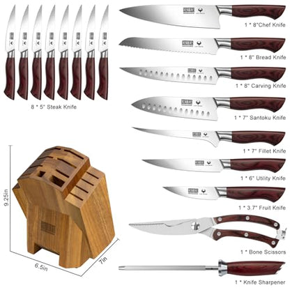 HOSHANHO 18PCS Kitchen Knife Block Set, Sharp Chef Knives with Sharpener - size: 18 Pieces Knife Set