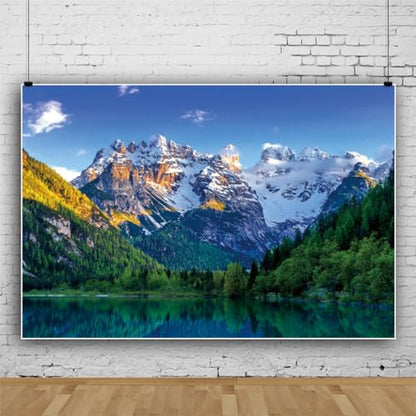 Lake Snow Mountain Pine Forest Backdrop 7x5ft Spring Background - color: Style 4, size: 7ftx5ft