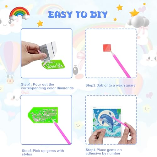 WEMEON Dolphin Diamond Art Kits for Kids with Frame - color: Dolphin