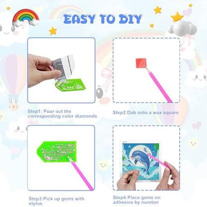 WEMEON Dolphin Diamond Art Kits for Kids with Frame - color: Dolphin