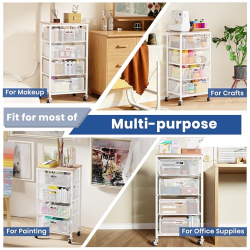 Goovilla Kitchen Cart with Drawers, Lockable Wheels with Wooden Top, White - size: White