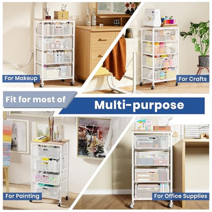 Goovilla Kitchen Cart with Drawers, Lockable Wheels with Wooden Top, White - size: White