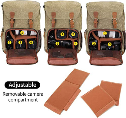 UBAYMAX Canvas Camera Backpack for Canon Nikon Sony DSLR SLR Waterproof - color: Khaki