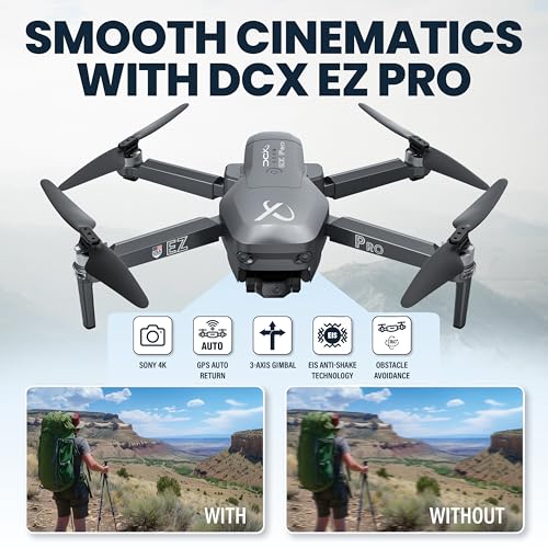 DCX EZ Pro Drones with Camera for Adults 4K, Obstacle Avoidance, GPS Auto Return Home, Beginner-friendly, 3-axis Gimbal, Follow Me Mode, Long Flight Time, FAA Remote ID