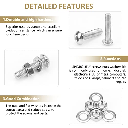 1285 Pieces M2 M2.5 M3 M4 Button Head Socket Cap Screws Nuts Washers Assortment Kit, 304 Stainless Steel, Fully Machine Thread - size: M2 M2.5 M3 M4, style: Button Head