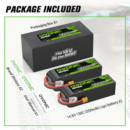 OVONIC 4S LiPo Battery 2200mAh 14.8V 130C RC Battery with XT60 Connector