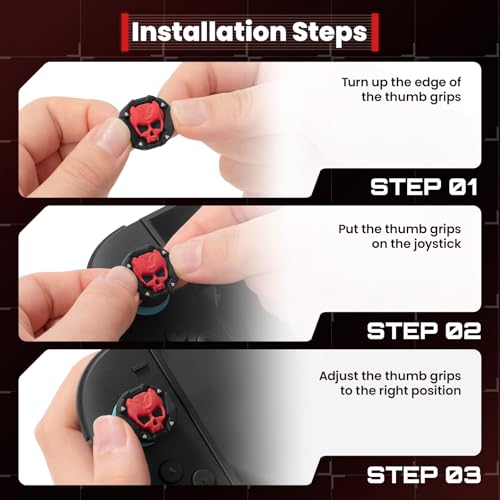 GeekShare Skull Thumb Grips Compatible with Nintendo Switch 2, Anti-Slip Silicone Cover Caps Set for Switch 2025, 4pcs - Black Red