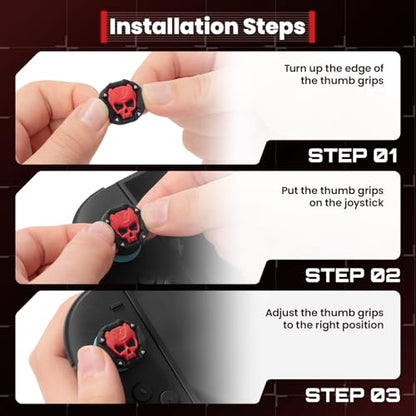 GeekShare Skull Thumb Grips Compatible with Nintendo Switch 2, Anti-Slip Silicone Cover Caps Set for Switch 2025, 4pcs - Black Red