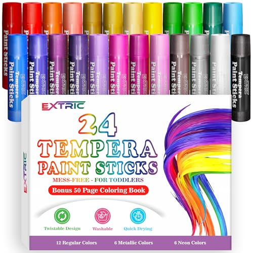 EXTRIC Tempera Paint Sticks for Kids 24 Twist Crayons Washable bonus Book