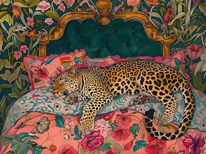 ZeeLionArt Diamond Art Kit, Sleeping Leopard Floral Bed, 16x12 Inch - color: DP04663