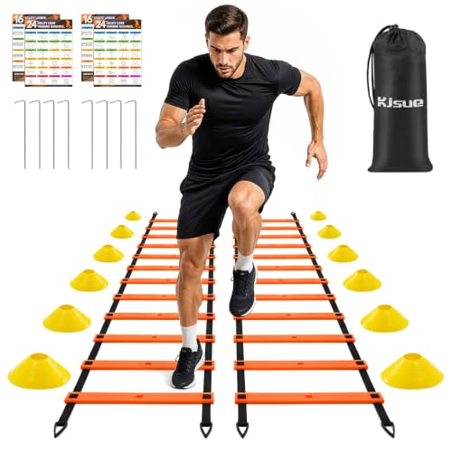 2 Pack 20ft Agility Ladder Set, 40ft Total Adjustable Speed Ladder - color: Orange