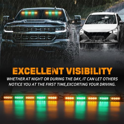 XRIDONSEN Dash Windshield Lights for vehicles, 40 LED Strobe Lights - color: Amber/Green
