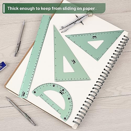 Mr. Pen- Metal Geometry Kit, 4 Pack, 45° & 30°/60° Set Squares - color: Light Green