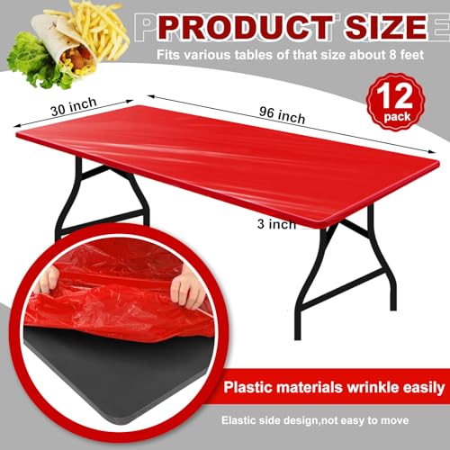 Boao 12 Plastic Elastic Fitted Tablecloths, 8 Ft, 96 x 30 Inch, Red - color: Red, size: 8 Ft, 96 x 30 Inch