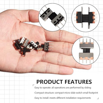 VEXUNGA Slide Switch Set Mini Micro Slide Switches SPDT 1p2t Small Toggle Switch Vertical Panel Mount ON Off 2Position 3Pin SS12F15 SS12F15VG6 SS12D00G SS12F44 SS12D10 (80Pcs)