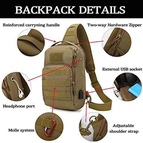 Valinov Tactical Shoulder Bag,Molle Shoulder Backpacks,Military Sling Daypack Backpack with USB Charging port - color: 1 Pack Black