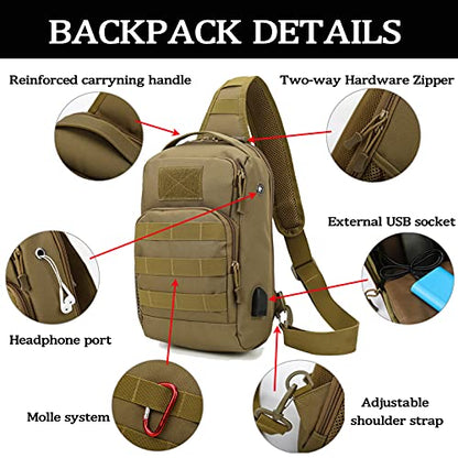 Valinov Tactical Shoulder Bag,Molle Shoulder Backpacks,Military Sling Daypack Backpack with USB Charging port - color: 1 Pack Black