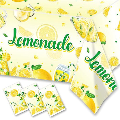 3Pcs Lemonade Table Cloth-Yellow Lemon Theme Disposable Plastic Table Covers Fruit Summer Lemonade Stand Decoration Lemon Rectangular Tablecloth - color: Lemonade