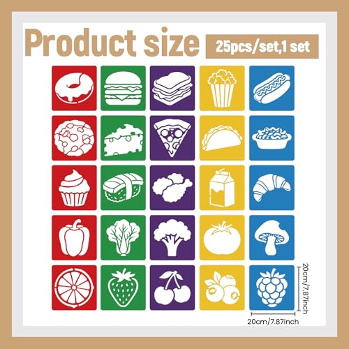CUTHOLLOW 25 PCS Food Theme Painting Shape Stencils Sets - style: Food Theme