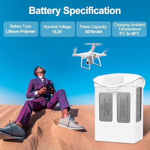 Fantasyo Phantom 4 Battery,5870mAh Intelligent Flight Battery 1 Pack, Compatible with DJI Phantom 4 Pro/Phantom 4 Pro V2.0 / Phantom 4 RTK/Phantom 4 Advanced Series Drone