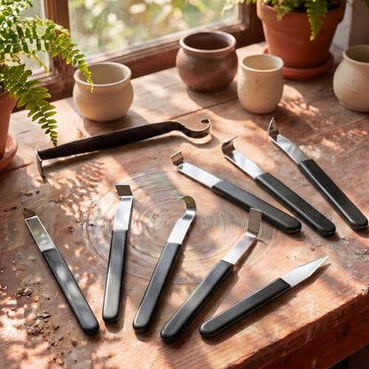 Lanties 9 Pcs Pottery Tools Set, 8 Clay Carving Knives & 1 Trimming Tool