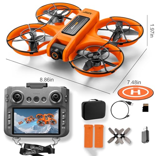 Upgraded Drones with Camera 2K for Adults & Beginners, 4.5inch LCD Screen Remote Control with Gesture Control, Brushless Motor FPV Drone, Follow Me, Auto Hover, 2 Batteries 30 Mins Flight, Includes Carry Case
