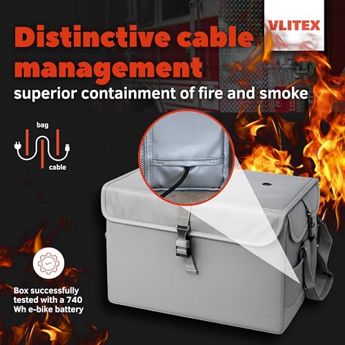 VLITEX Lithium Battery Storage Box XL (Extra Large) | Engineered in Germany | Fireproof E-Fiberglass & Silicone Fabric | Certified Lipo Safe Bag Container
