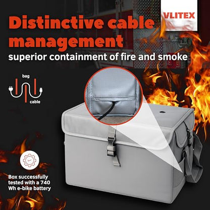 VLITEX Lithium Battery Storage Box XL (Extra Large) | Engineered in Germany | Fireproof E-Fiberglass & Silicone Fabric | Certified Lipo Safe Bag Container