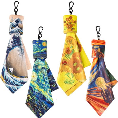 Glasses Cleaning Cloth,Microfiber Eyeglass Cleaner Art Design Keychain 4PCS - color: Blue