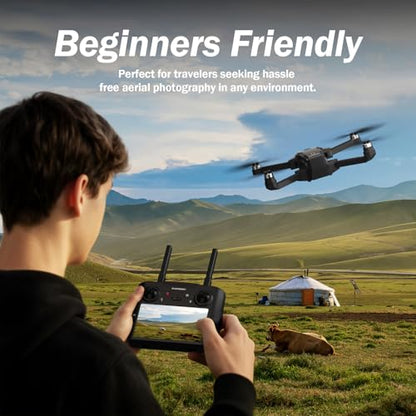 GPS FPV Drone with EIS Camera for Adults, 4.5 Inch LCD Screen on Controller，Al Track with Professional GPS，Follow Me, Auto Return，Easy Fly and Foldable Quadcopter for Beginners，Under 249g
