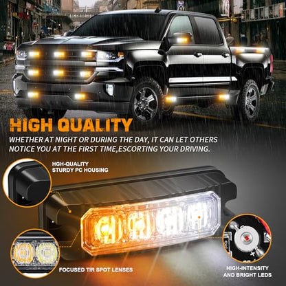 XRIDONSEN 8PCS Sync Grill Strobe Lights 32 LED Amber White Emergency Lights - color: Amber/White