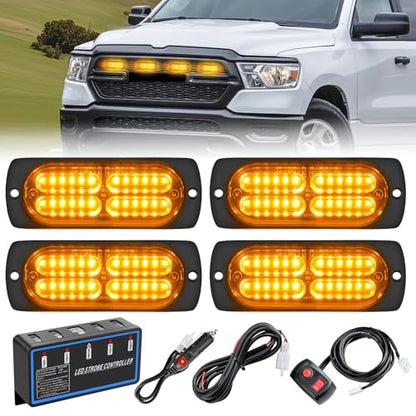 Nilight 4PCS LED Strobe Lights 12V 24V Sync Feature Amber - color: Amber w/Controller