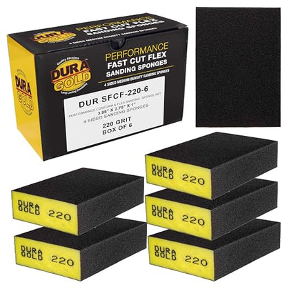 Dura-Gold 220 Grit 4-Sided Hand Sanding Block Sponges, 3.9" x 2.75" x 1" - style: 220 Grit