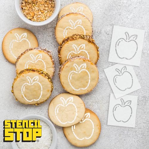 Stencil Stop Apple Stencils - Reusable for DIY Projects, Painting, Drawing, Crafts - 14 Mil Mylar Plastic (Apple- 6 Pack (2", 3", and 4", 2 Each)) - size: Apple- 6 pack (2", 3", and 4", 2 each)