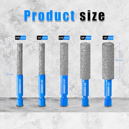 Diamond Drill Bits Set for Ceramic, Porcelain, Glass, Marble, Tile, Granite, Stone and More - Tile Drill Bits for Efficient, Precise Drilling and Milling - size: Set2-(3/16" to 1/2")
