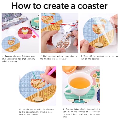 CAMOYAI 8 pcs Diamond Art Coasters Kits with Holder, DIY 5D Retro Cocktail Diamond Painting Coasters,Diamond Art Kits for Adults Beginners - color: cocktail