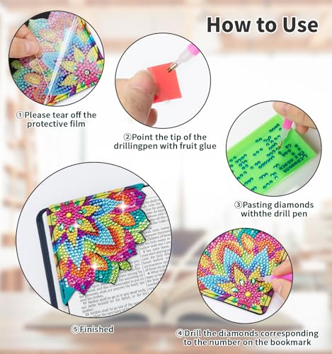 8 PCS Diamond Art Bookmarks, Diamond Painting Bookmarks for Book Lovers - color: Mandala Floral Style E
